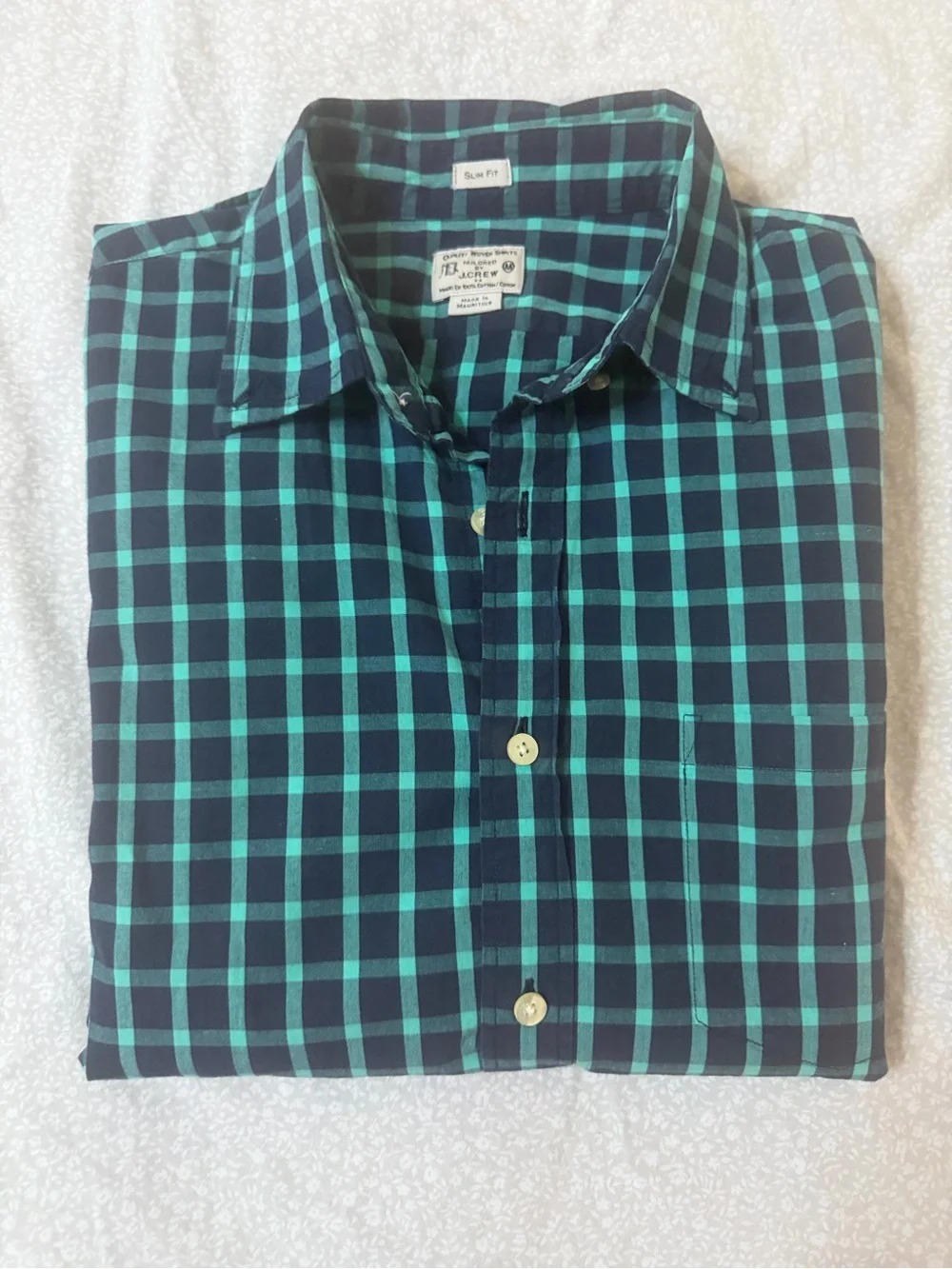 J.Crew Slim Fit Button Down Shirt Men's Medium Blue Green Check Oxford